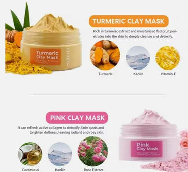 Pink, Turmeric, Activated Charcoal, Green Matcha Face Clay Mask 50 grm each Pack of 4